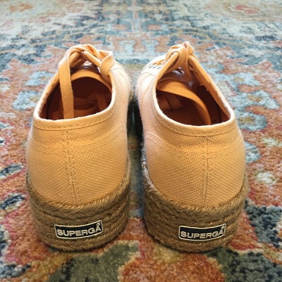 SUPERGA Orange Apricot Peach Linen Platform Rafia Sneakers Shoes EU 38 or US 7.5 - Picture 6 of 9